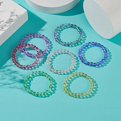 7色ブリングガラスラウンドビーズストレッチブレスレットセット7個、女性用。  ミックスカラー  内径：2インチ（5cm）  ビーズ：8mm  1pc /カラー&nbsp;BJEW-JB08993