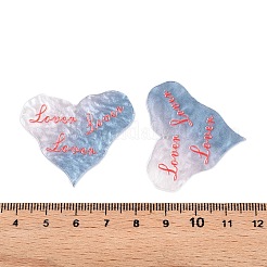 印刷されたアクリルパーツ  ハート型  ライトスチールブルー  34.5x39.5x2.5mm  穴：1.6mm&nbsp;OACR-T028-10D