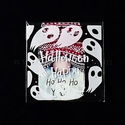 ハロウィンテーマのプラスチック耐熱皿バッグ  粘着式  チョコレート用  キャンディ  クッキー  髑髏と幽霊の広場  ブラック  130x100x0.05mm  内径：100x100mm  2スタイル  50個/スタイル  100個/袋&nbsp;ABAG-F007-01B