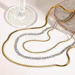 304 Stainless Steel Flat Snake Chain Figaro Chain Twisted Chain 3 Layer Necklaces for Women&nbsp;NJEW-K288-04GP