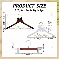 木製ウェディングハンガー2個  木製の滑り止めズボンクリップ付き  ミックスカラー  235x455x16mm&nbsp;AJEW-WR0003-71