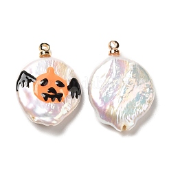 Baroque Style Natural Keshi Pearl Pendants with Enamel&nbsp;PEAR-G013-02F
