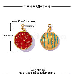 304ステンレススチールエナメルペンダント  スイカチャーム  イオンプレーティング（ip）  18KGP本金メッキ  19x13mm  穴：1.6mm&nbsp;STAS-OY017-31G