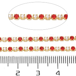 真鍮製カップチェーン  カドミウムフリー＆鉛フリー  ガラスと ABS 模造パール付き  ゴールドカラー  ハンダ付け  スプールで  レッド  2x2x2mm&nbsp;KK-Z087-01G-02