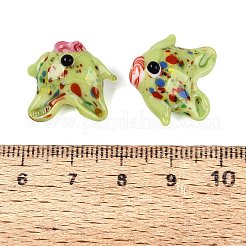 手作りランプワークビーズ  魚  緑黄  14.5~19x17~21.5x9~10mm  穴：1.2~1.4mm  約29~30個/連  17.32~18.50''（44~47センチメートル）&nbsp;LAMP-T023-16Q