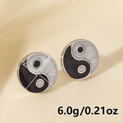レトロな中国風304ステンレススチール製フラットラウンド型陰陽スタッドピアス  銀  16x16mm&nbsp;MT2482-1