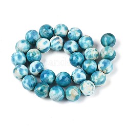 染められた天然ファイヤーアゲートクラックルビーズ連売り  ラウンド  ツートン  空色  14mm  穴：1mm  約28個/連  14.76~14.96''（37.5~38センチメートル）&nbsp;G-T144-52A-01