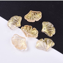 クリアガラスペンダント  グリッターパウダー付き  葉  ミックスカラー  14.5x20x4.5mm  穴：1.5mm&nbsp;X-GLAA-L027-E