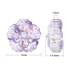 100個の手作りランプワークビーズ  花  ミックスカラー  15x15x7mm  穴：1.4mm&nbsp;LAMP-CJ0001-85