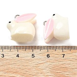 (不良品処分セール)不透明樹脂ペンダント  プラチナトーンのアイアンループ付き  3のdウサギ  ホワイト  17x19.5x11.5mm  穴：2mm&nbsp;RESI-XCP0001-28