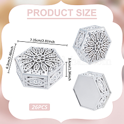 蓋付きPPプラスチック製小物収納ボックス26個  中空の花柄六角形ケース  銀  6.3x7.15x3.4cm&nbsp;CON-UN0001-11A