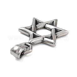 316サージカルステンレスペンダント  ダビデの星のチャーム  アンティークシルバー  36x24x3mm  穴：7.4x4.8mm&nbsp;STAS-K276-14B-AS