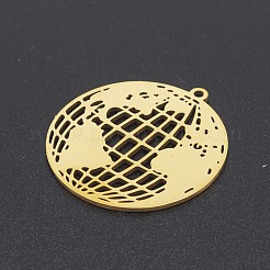 ステンレスペンダント201個  レーザー切断  地球  ゴールドカラー  32.5x30.5x1mm  穴：1.6mm&nbsp;STAS-S105-LA227
