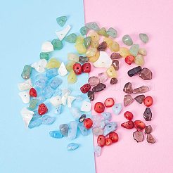 Natural Lemon Jade & Aquamarine &  Green Aventurine & White Shell & Natural Red Jasper Chip Beads&nbsp;G-PH0033-02