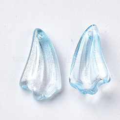 透明スプレー塗装ガラスペンダント  グリッターパウダー付き  花弁  ライトスカイブルー  20x10.5x5mm  穴：1.2mm&nbsp;GLAA-S054-005B-04