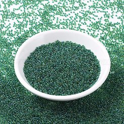 MIYUKIラウンドロカイユビーズ  日本製シードビーズ  （rr332)ダークブルーの裏地付きグリーンab  11/0  2x1.3mm  穴：0.8mm  約5500個/50g&nbsp;SEED-X0054-RR0332