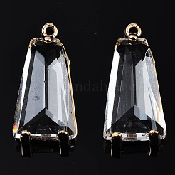 クリアガラスペンダント  真鍮パーツ  長持ちメッキ  多面カット  台形  ライトゴールド  23.5x11x5mm  穴：1.4mm&nbsp;GLAA-Q088-024B