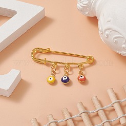 Rack Plating Brass Enamel Evil Eye Charms Safety Pin Brooch&nbsp;JEWB-BR00091