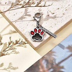 犬の足跡合金エナメルペンダント装飾  316 外科用ステンレススチール製ロブスター クロー クラスプ チャーム バッグ飾り用  ブラック  40mm&nbsp;HJEW-JM02495-05
