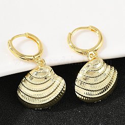 真鍮製フープピアス  18KGP本金メッキ  シェル形状  32x19mm&nbsp;EJEW-Q036-03B-G