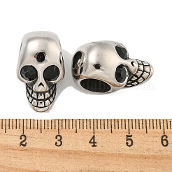 316サージカルステンレススチール、ラインストーンヨーロピアンビーズ  大穴ビーズ  スカル  ジェット  24x14mm  穴：9mm&nbsp;STAS-Q326-04AS