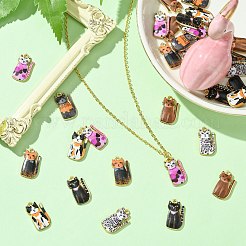 35 個 7 色ラックメッキ合金ペンダント  エナメル  ゴールドカラー  猫の形のチャーム  ミックスカラー  20x11.5x2.5mm  穴：1.5mm  5個/カラー&nbsp;FIND-CJ0002-63