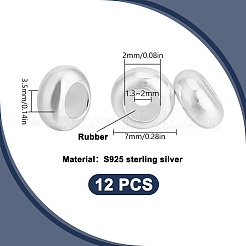 12 個 925 スターリングシルバービーズ  ゴム入り  スライダービーズ  ロンデル  銀  7x3.5mm  穴：2mm&nbsp;STER-DR0001-25C