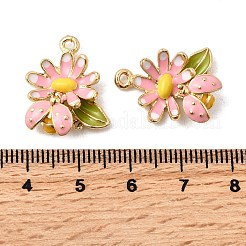 合金エナメルチャーム  花  ゴールドカラー  ピンク  20.5x17x6mm  穴：1.8mm&nbsp;ENAM-I063-01G-01