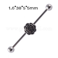 304ステンレススチールロングバーベル軟骨ピアス  ステンレス鋼色  花  38x5mm  ピン：1.2mm&nbsp;FS-WGA4435-15
