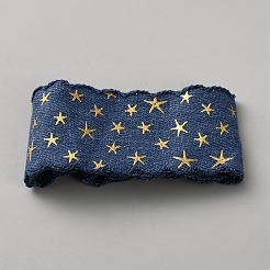 チロリアンテープ  刺繍の星柄リボン  洋服アクセサリー  マリンブルー  1-5/8~1-3/4インチ（40~43mm）  約100.00ヤード（91.44m）/ロール&nbsp;OCOR-WH0078-449B