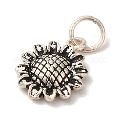 スターリングシルバーのひまわりチャーム925個  丸カン付き  アンティークシルバー  14x11x2.5mm  穴：4mm&nbsp;STER-K180-03AS