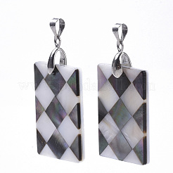 Single-Sided Natural Black Lip Shell and White Shell Pendants&nbsp;SSHEL-N034-31B