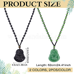4Pcs 2 Colors Glass Buddha Pendant Necklaces&nbsp;NJEW-ME0001-04