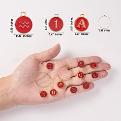 キットを作るDIYワイングラスチャーム  真鍮ワイングラスチャームリングを含む  数字とアルファベットと星座の合金エナメル ペンダント  レッド  148個/箱&nbsp;DIY-SZ0008-94B