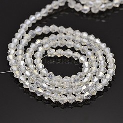 カット加工ダブルコーンメッキガラスビーズ連売り  ABカラーメッキ  ゴーストホワイト  4x4.5mm  穴：1mm  約92~96個/連  13.78~14.37インチ。&nbsp;X-EGLA-P016-4mm-AB01