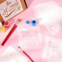 ペット中空アウト図面絵画ステンシル テンプレート  ビー＆ワード＆フラワー模様のスクエアー  混合模様  150x150x0.2mm  16個/セット&nbsp;DIY-WH0409-17