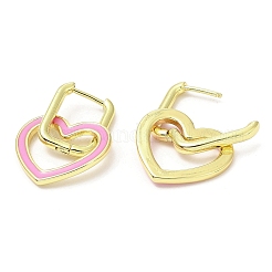 Enamel Heart Dangle Hoop Earrings&nbsp;EJEW-A103-10G