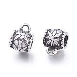 304ステンレス鋼チューブベイル  ループベイル  保釈ビーズ  コラム  アンティークシルバー  10x7.5x6mm  穴：1.8mm  内径：4mm&nbsp;STAS-F243-50AS