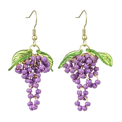 Grape Weave Glass Seed Beads Dangle Earrings&nbsp;EJEW-MZ00731