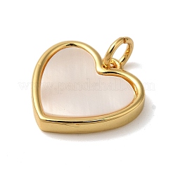 Rack Plating Brass Pave Shell Heart Charms with Jump Rings&nbsp;KK-K345-12G