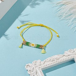 Handmade Japanese Seed Rectangle with Flower Link Braided Bead Bracelet&nbsp;BJEW-MZ00014-02
