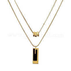 Rectangle & 3 Ring Stainless Steel Pendant Double Layer Necklaces for Women&nbsp;FS-WG0A6F5-01