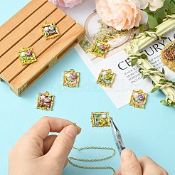 8個4色の金合金樹脂ペンダント  花の長方形  ABSの模造パールと  ミックスカラー  25.5x19.5x5mm  穴：2mm  2個/カラー&nbsp;FIND-CJ0004-91