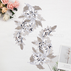 ポリエステル刺繍糸アイロン接着/縫い付けパッチ2個  プラスチック付き  布のアップリケ  花  銀  326x195x4mm&nbsp;PATC-CY0001-36B