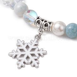 Christmas Theme Synthetic Moonstone and Alloy Snowflake
Charms Bracelets for Women&nbsp;BJEW-TA00560