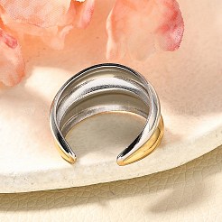 304ステンレススチール製オープンカフリング（ユニセックス）  本金メッキ&ステンレススチールカラー  13.5mm  調整可能&nbsp;RJEW-R010-06G&S