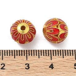 合金エナメルビーズ  ラウンド  ゴールドカラー  レッド  10.5mm  穴：2mm&nbsp;ENAM-B037-04G-01