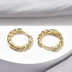 ブラスマイクロパヴェクリアキュービックジルコニアフープピアス  ツイストリング  18KGP本金メッキ  14x16x2.5mm&nbsp;EJEW-C182-05B-G