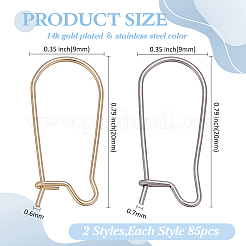 170Pcs 2 Styles 304 Stainless Steel Hoop Earrings Findings Kidney Ear Wires&nbsp;STAS-ME0002-41