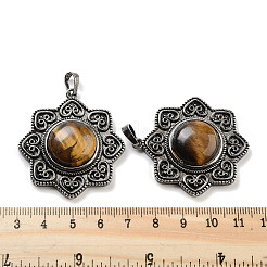 Natural Tiger Eye & Brass Pendants&nbsp;G-K338-09AS-06